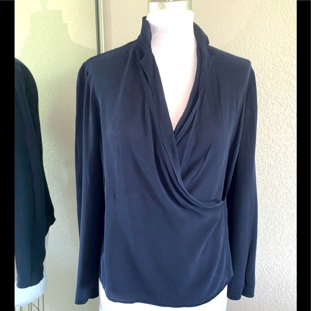 Giorgio Armani Navy Blue Draped Wrap-Style Blouse